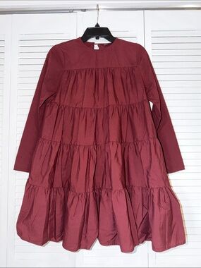 ASOS Burgundy Long-Sleeve Tiered Casual Dress